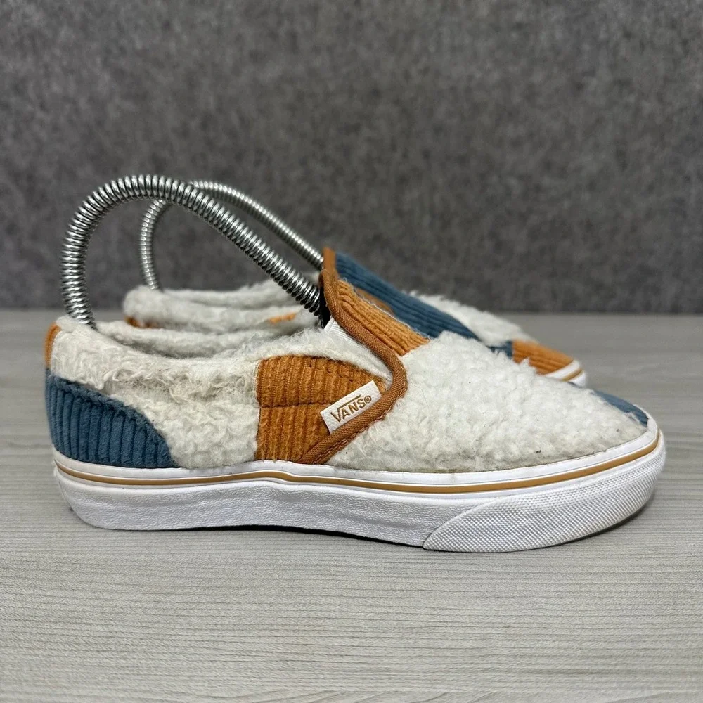 Kids Vans Classic‎ Slip On Sherpa Corduroy Patchwork Shoes Size 3 US